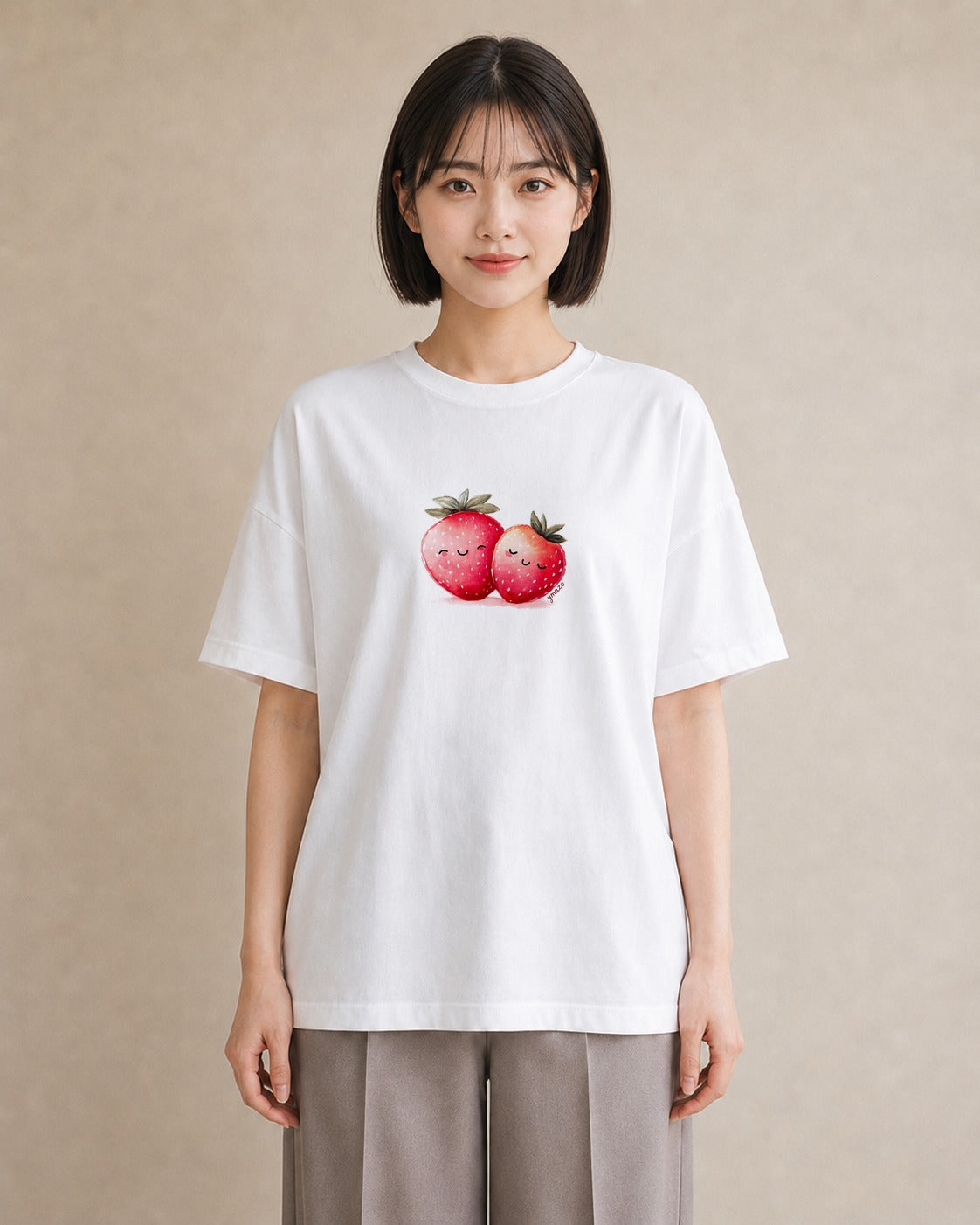 デザインTシャツ レディース ショートケーキ 食べ物 フード イラスト 抜け感 旅行用 海 白T YMAZO