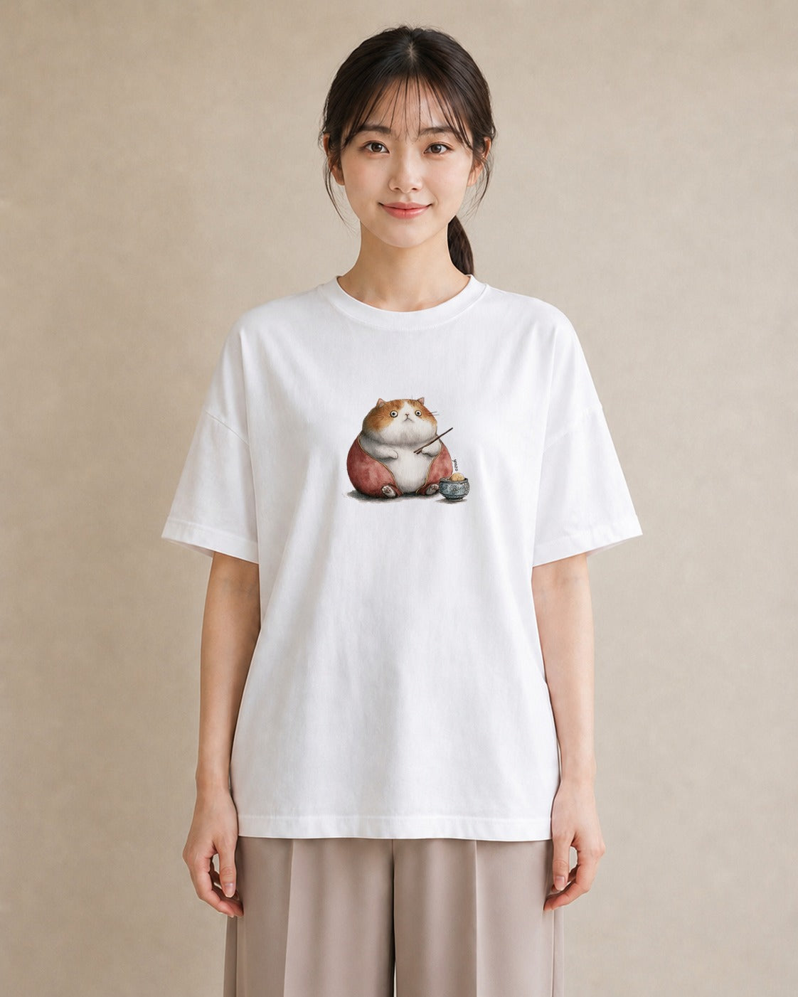 グラフィックTシャツ レディース スコティッシュフォールド 猫 ねこ イラスト 休日コーデ カフェ服 クリスマス 白T YMAZO