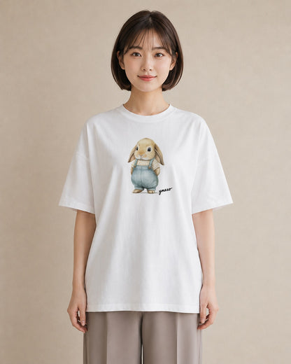グラフィックTシャツ レディース うさぎ ウサギ ラビット ペット 動物 イラスト レトロ カフェ服 クリスマス 白T YMAZO