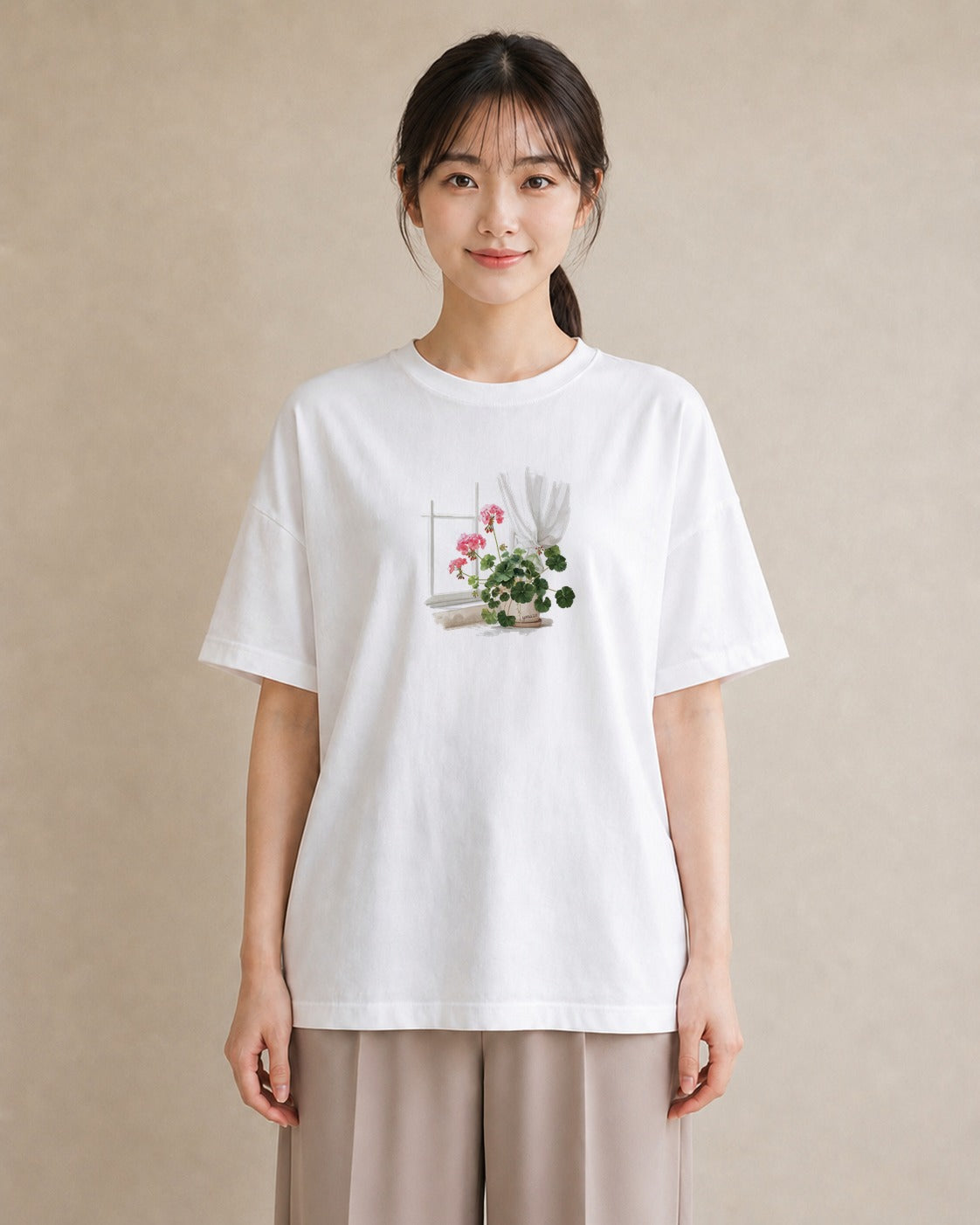 プリントTシャツ レディース 窓辺の雨 雨の日 窓 ナチュラル アンティーク イラスト 通勤 在宅 白T YMAZO