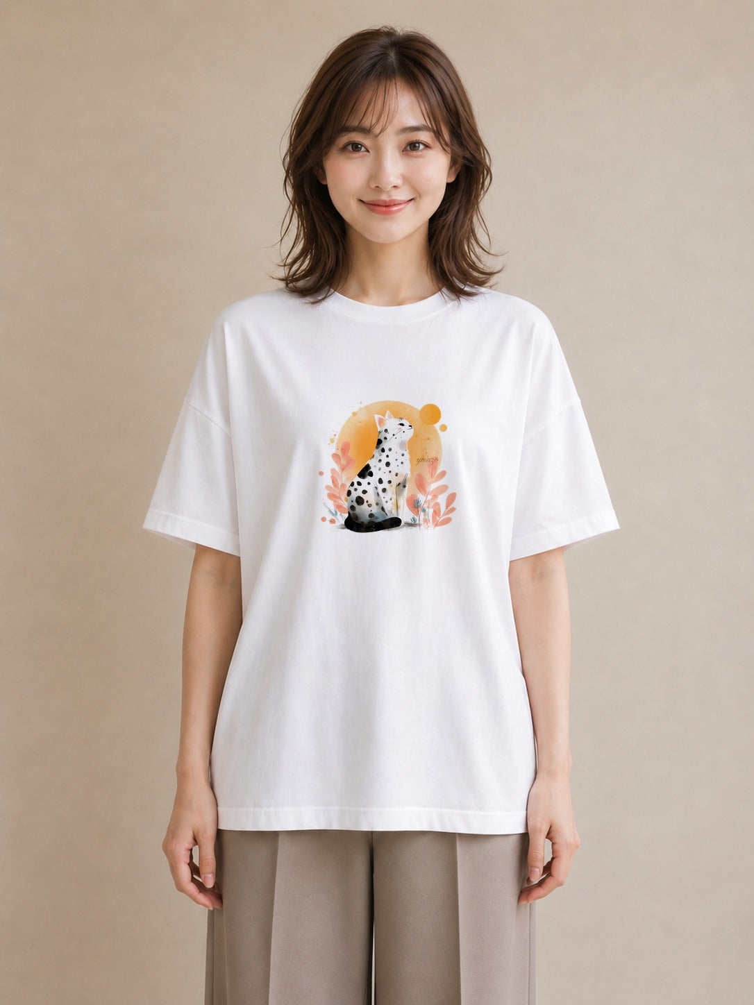 半袖Tシャツ レディース 三毛猫 みけねこ 三毛 猫 ねこ イラスト 休日コーデ お揃い 親子 白T YMAZO