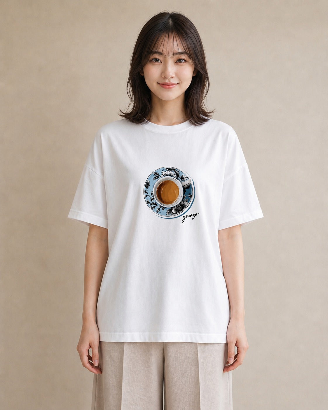 グラフィックTシャツ レディース 抹茶 食べ物 フード イラスト ボタニカル ママ カフェ服 白T YMAZO