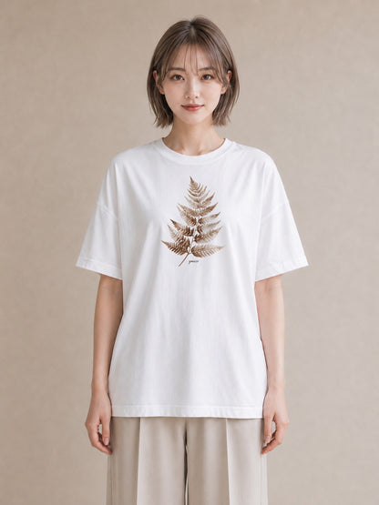 半袖Tシャツ レディース シダ 植物 ボタニカル イラスト 旅行コーデ 在宅 公園 白T YMAZO