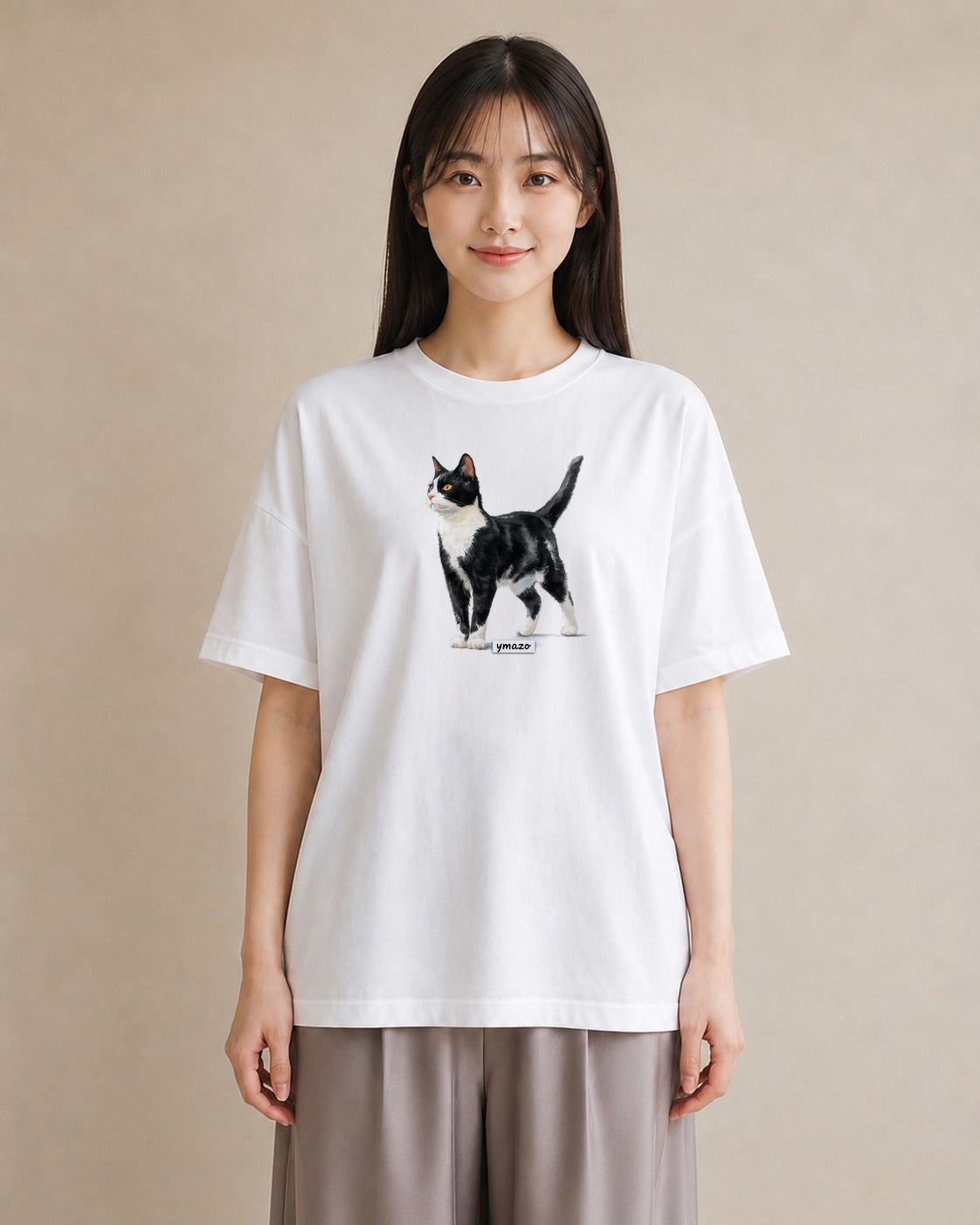 半袖Tシャツ レディース 猫 ねこ イラスト 普段使い 旅行 母娘コーデ 白T YMAZO