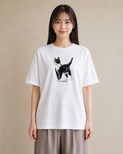 半袖Tシャツ レディース 猫 ねこ イラスト 普段使い 旅行 母娘コーデ 白T YMAZO