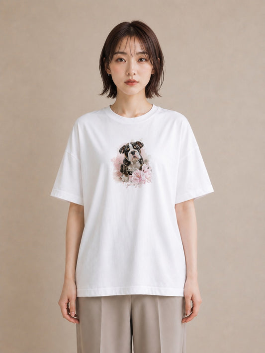 デザインTシャツ レディース 子犬 犬 いぬ イラスト 北欧風 海 カフェ巡り 白T
