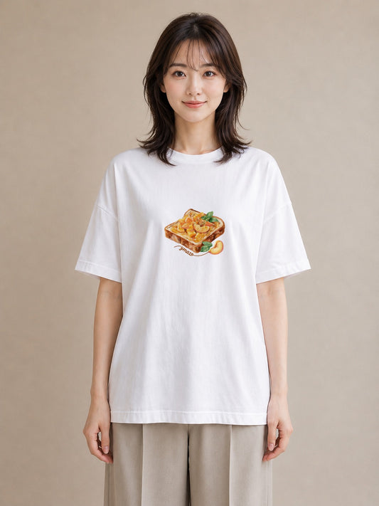半袖Tシャツ レディース 目玉焼き 食べ物 フード イラスト カフェコーデ 親子 20代 白T YMAZO