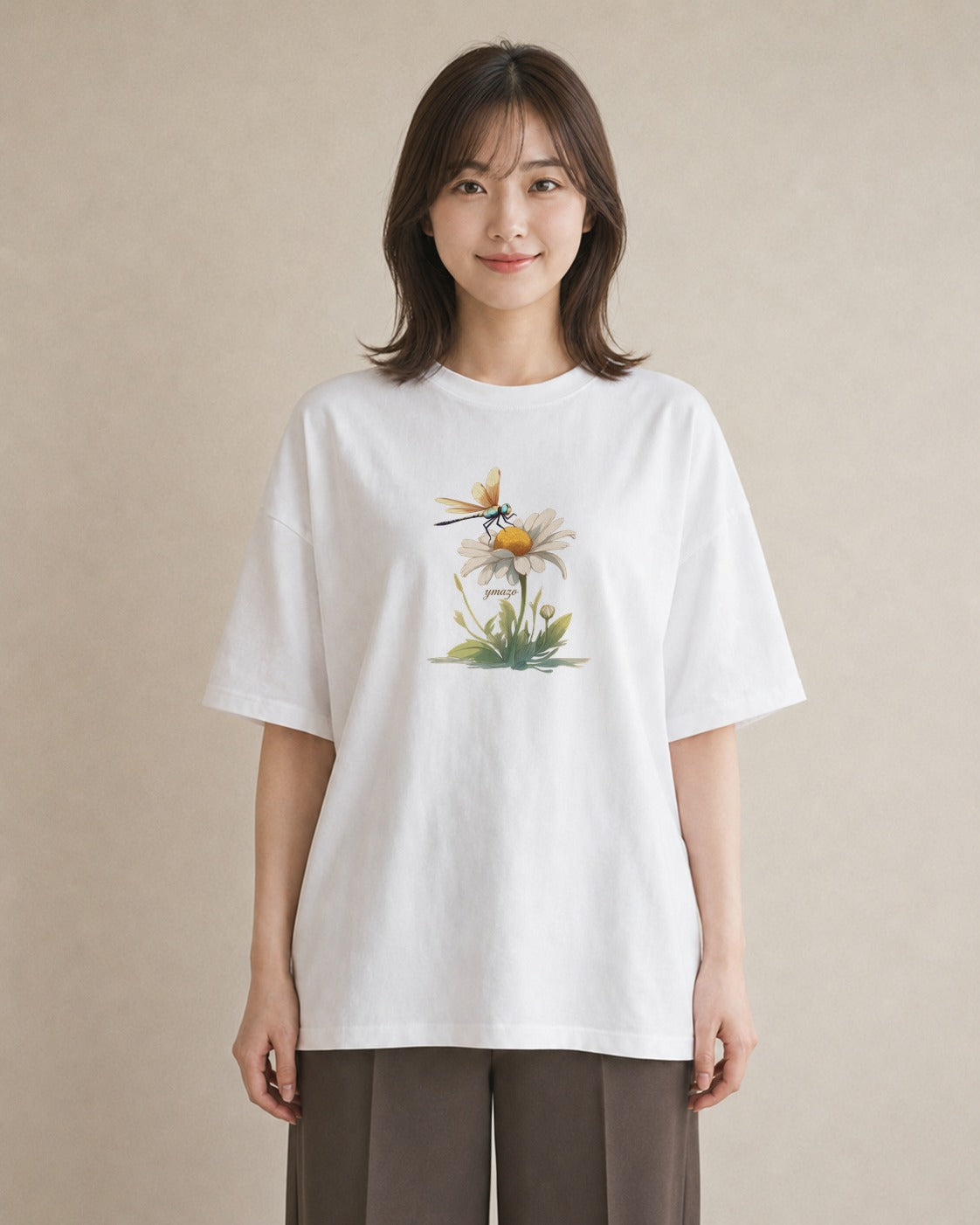 デザインTシャツ レディース とんぼ 昆虫 虫 イラスト きれいめ 公園 ママ 白T YMAZO