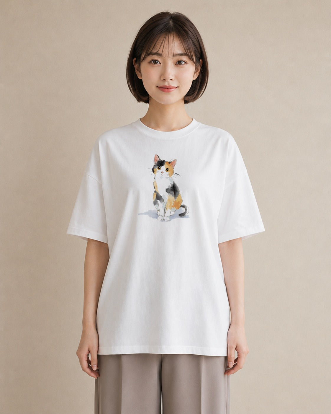 プリントTシャツ レディース キジトラ 猫 ねこ イラスト シンプル 買い物 夏コーデ 白T YMAZO