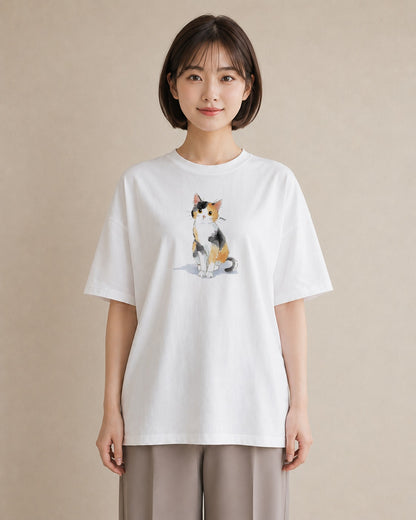 プリントTシャツ レディース キジトラ 猫 ねこ イラスト シンプル 買い物 夏コーデ 白T YMAZO