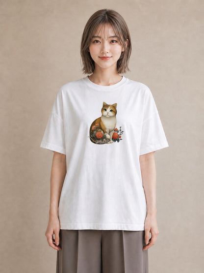 Tシャツ レディース 茶トラ 茶猫 猫 ねこ イラスト 水彩風 公園 ママ 白T YMAZO