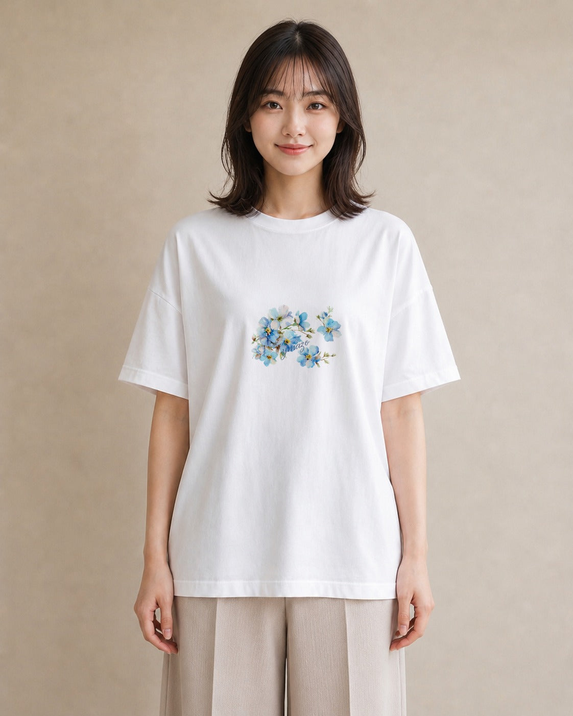プリントTシャツ レディース あさがお 朝顔 花 花柄 イラスト ミセス 春コーデ 白T