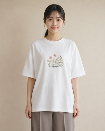 グラフィックTシャツ レディース デイジー 花 花柄 イラスト ゆるコーデ 姉妹 送別ギフト 白T