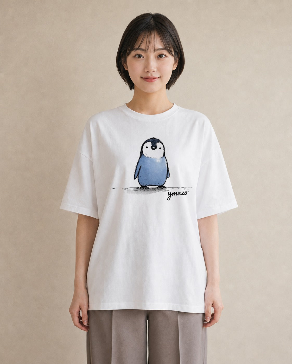 半袖Tシャツ レディース ペンギン ぺんぎん 動物 アニマル イラスト きれいめカジュアル 帰省 ラフ 白T YMAZO