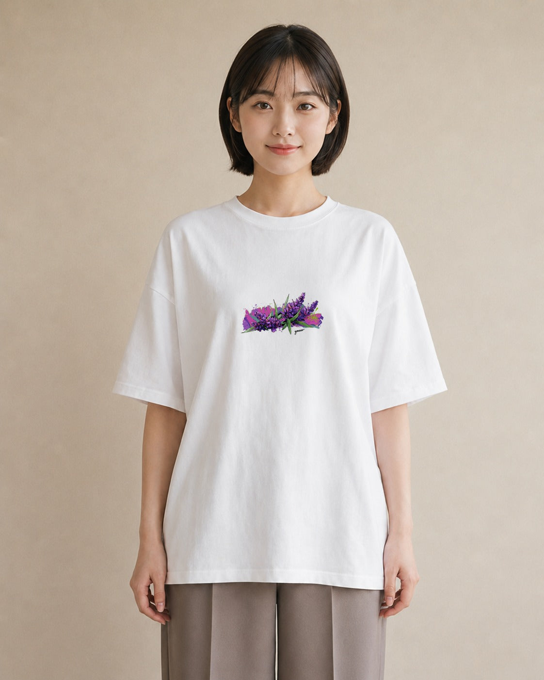 グラフィックTシャツ レディース ラベンダー 花 花柄 イラスト ヴィンテージ風 デート 帰省 白T