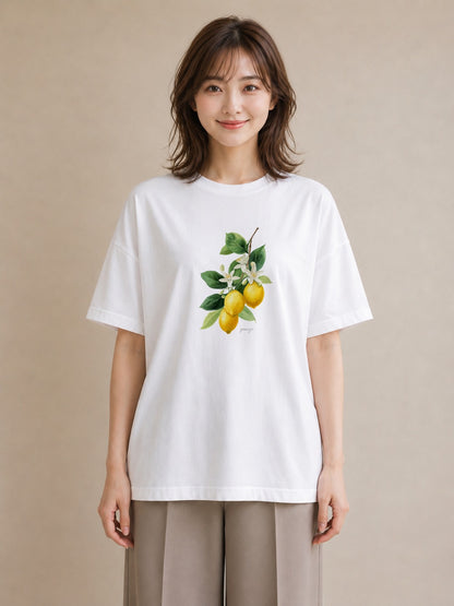 プリントTシャツ レディース レモン 檸檬 食べ物 フード イラスト 旅行コーデ 夏コーデ 通学 白T YMAZO
