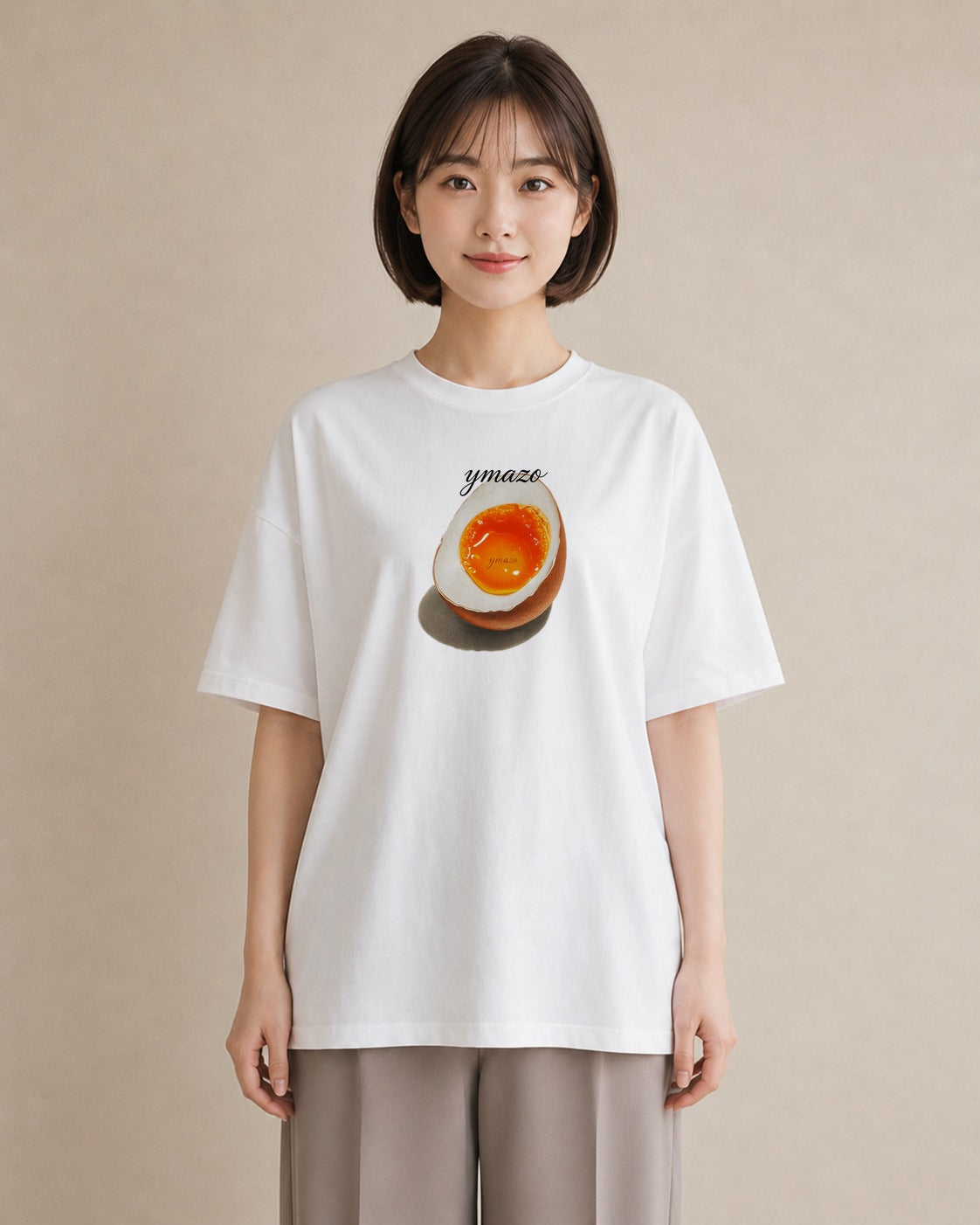プリントTシャツ レディース 目玉焼き 食べ物 フード イラスト こなれ感 在宅 公園 白T YMAZO