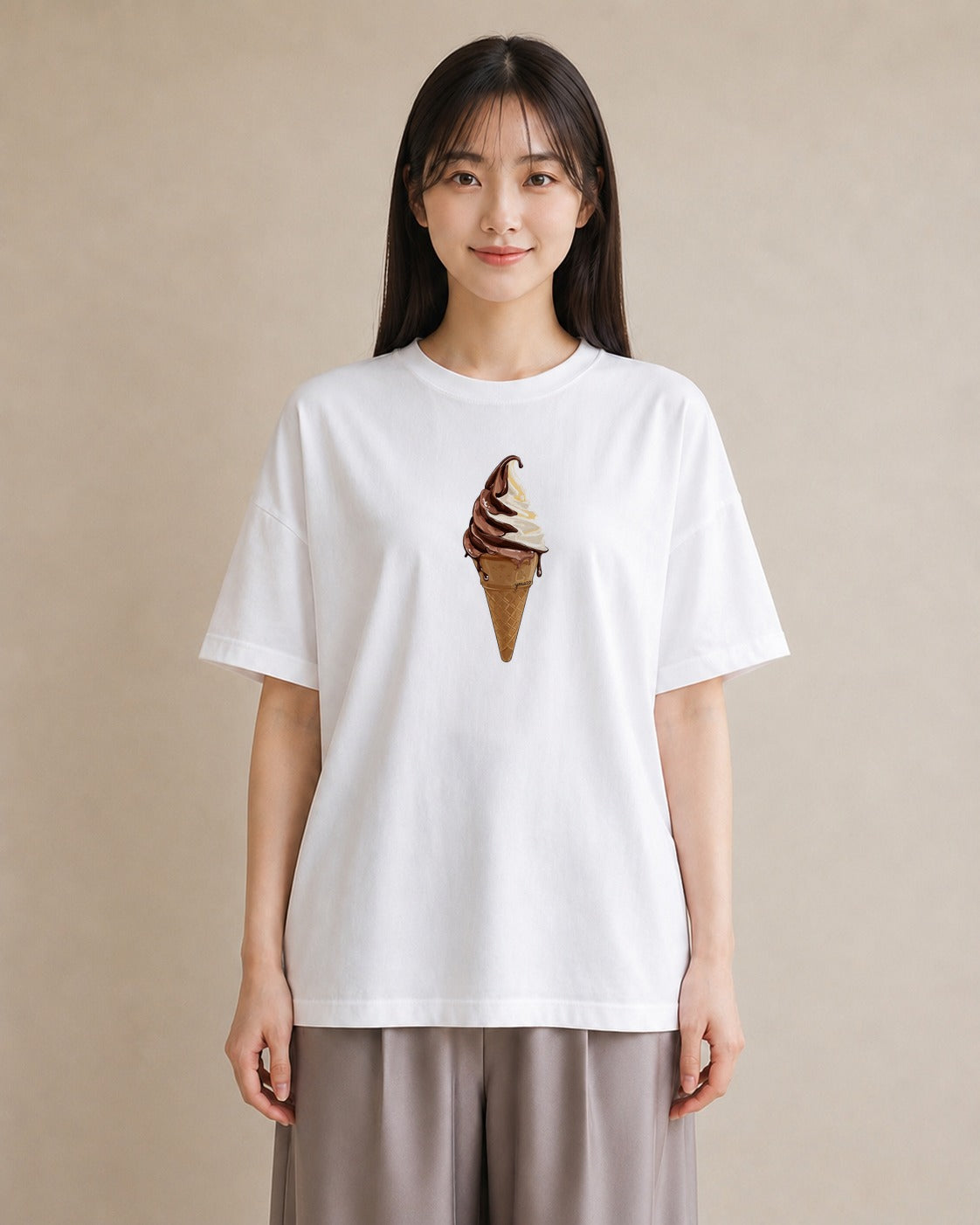 Tシャツ レディース アイス 食べ物 フード イラスト 韓国風 カジュアルコーデ 買い物 白T YMAZO
