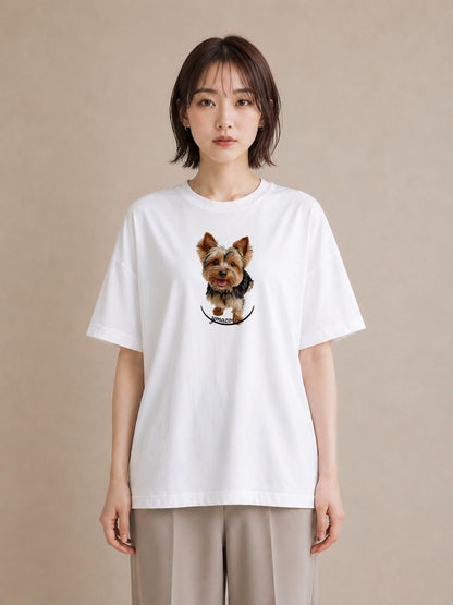 プリントTシャツ レディース ヨークシャーテリア 犬 いぬ イラスト ニュアンス 海 カフェ巡り 白T YMAZO