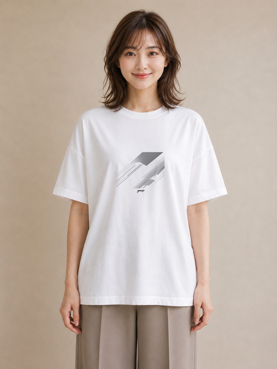 Tシャツ レディース 幾何学 ミニマル ジオメトリック イラスト ラフ 散歩 お出かけ 白T YMAZO