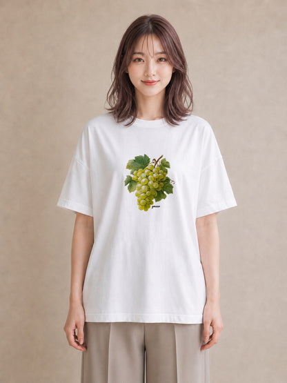 デザインTシャツ レディース ぶどう 葡萄 食べ物 フード イラスト ラフカジュアル お揃い 親子 白T YMAZO