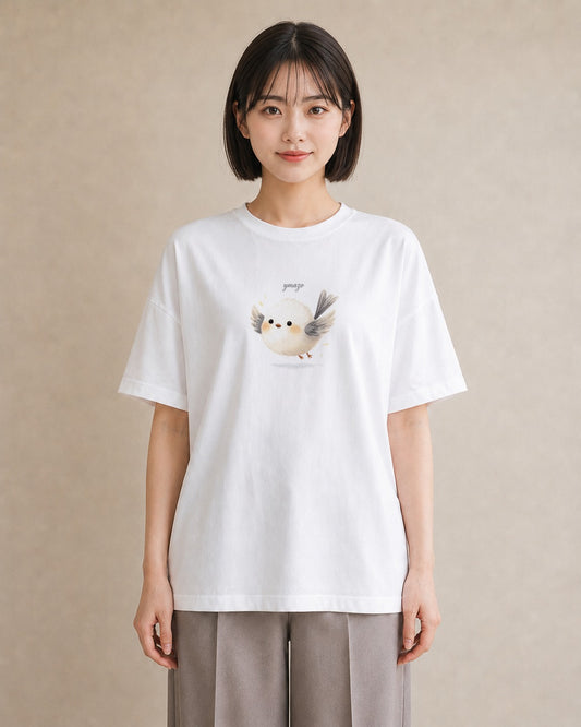 デザインTシャツ レディース 小鳥 ペット 動物 イラスト レトロ 海 カフェ巡り 白T YMAZO