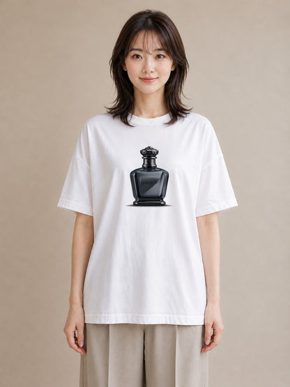 プリントTシャツ レディース 香水 香水瓶 パフューム イラスト 線画 カジュアルコーデ 買い物 白T YMAZO