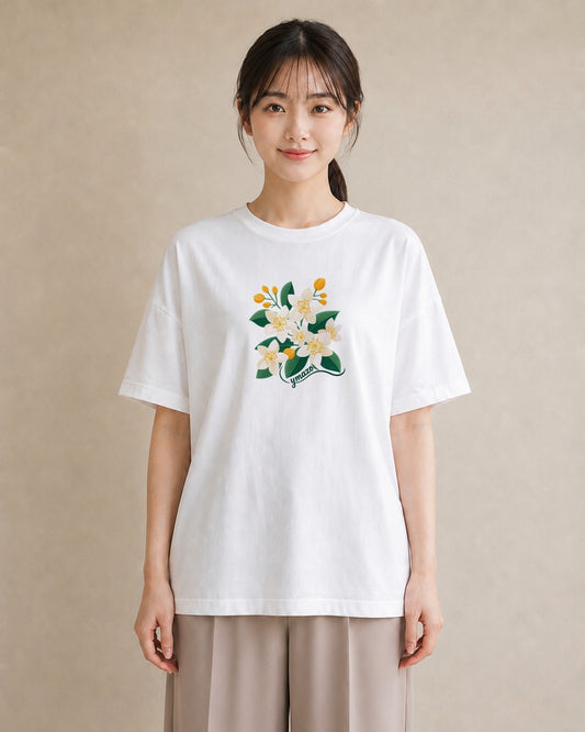半袖Tシャツ レディース 金木犀 花 花柄 イラスト 線画 旅行 母娘コーデ 白T YMAZO