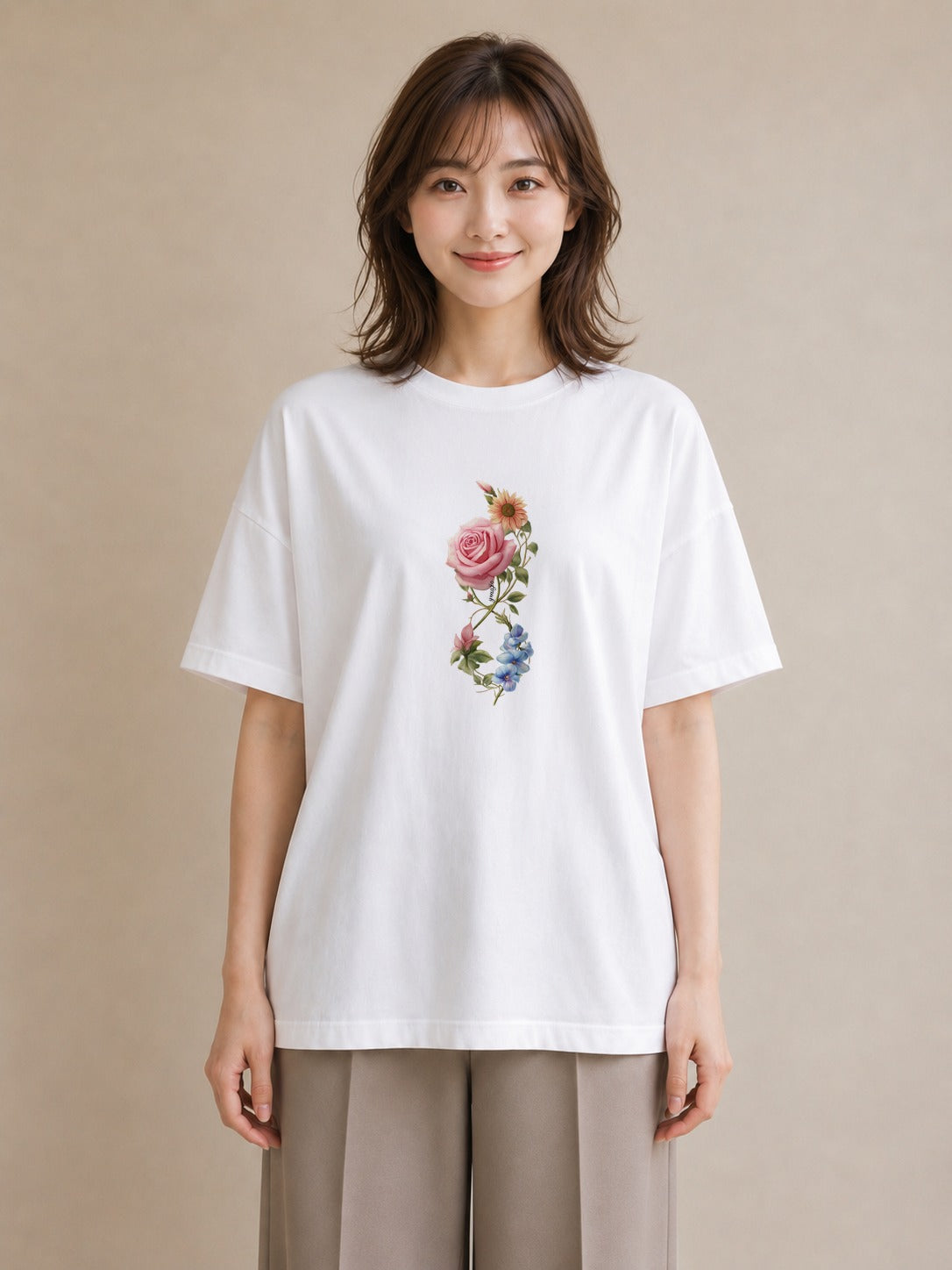 半袖Tシャツ レディース バラ 薔薇 ローズ 花 花柄 イラスト ガーリー 姉妹 送別ギフト 白T