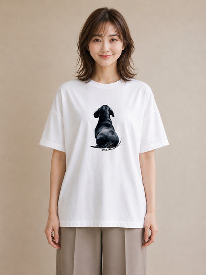 グラフィックTシャツ レディース ミニチュアダックスフンド 犬 いぬ イラスト ガーリー 海 カフェ巡り 白T YMAZO