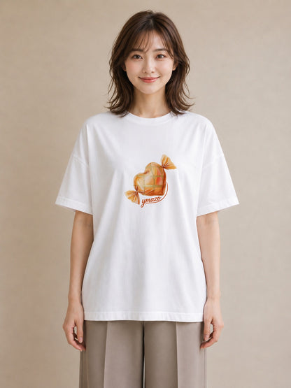 Tシャツ レディース キャンディ 食べ物 フード イラスト モード ペアコーデ 秋コーデ 白T YMAZO
