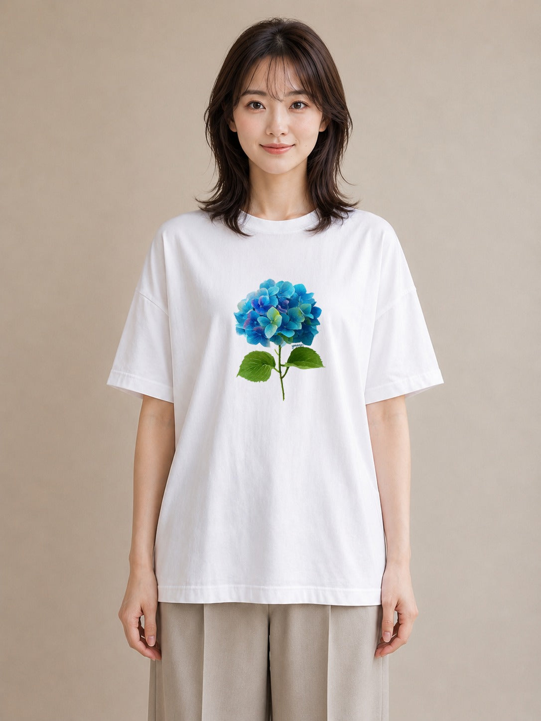 半袖Tシャツ レディース あじさい 紫陽花 アジサイ 花 花柄 イラスト 可愛い 自分用 ルームウェア 白T YMAZO