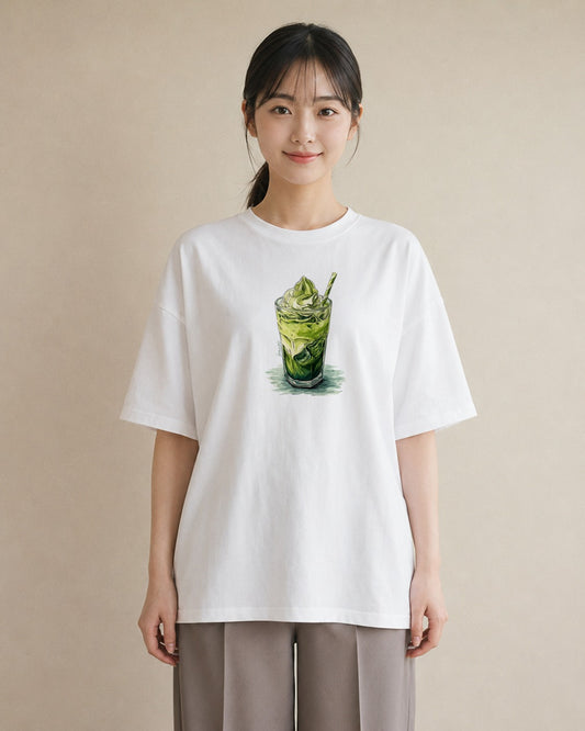 半袖Tシャツ レディース 抹茶 食べ物 フード イラスト 韓国風 ホワイトデー 春服 白T YMAZO