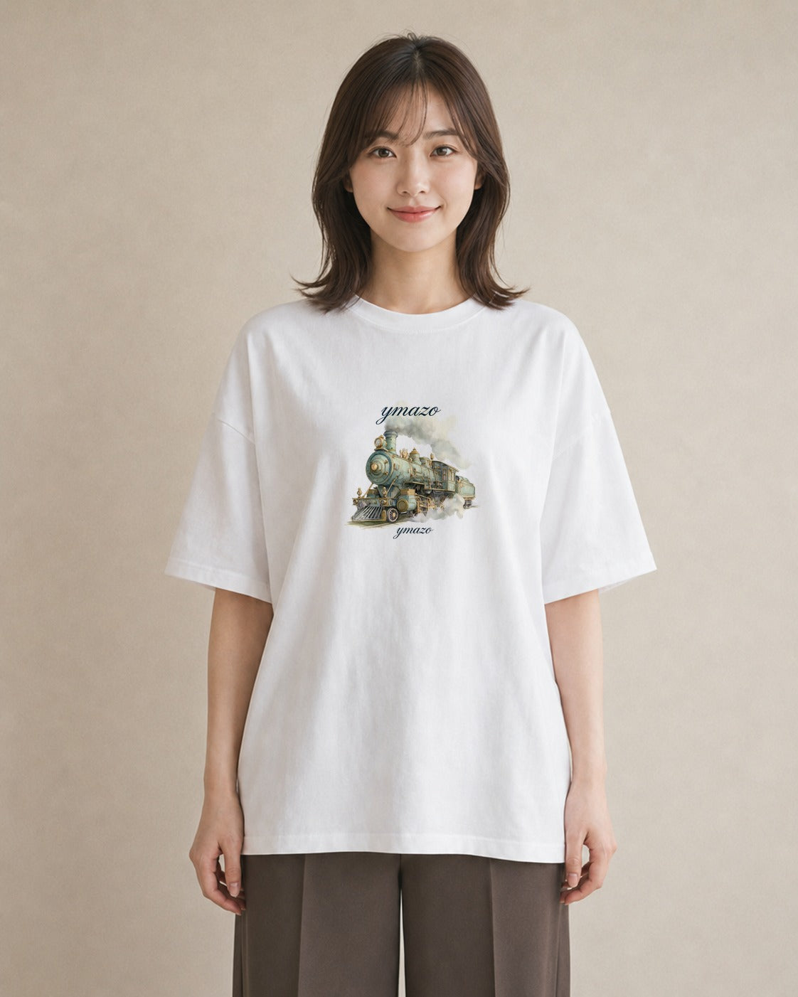 プリントTシャツ レディース 駅のホーム ローカル線 駅 ナチュラル アンティーク イラスト 個性的 お揃い 親子 白T YMAZO