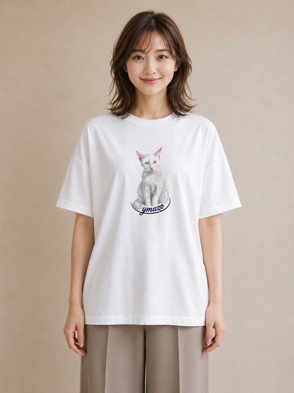 プリントTシャツ レディース 肉球 猫 ねこ イラスト こなれ感 ビーチ デイリーウェア 白T YMAZO
