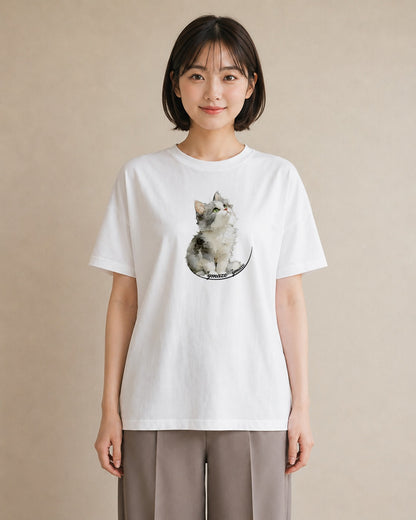 Tシャツ レディース 猫 ねこ イラスト ポップ 公園 ママ 白T YMAZO