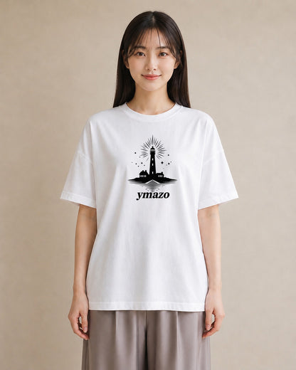 プリントTシャツ レディース 灯台 霧 海 ナチュラル アンティーク イラスト 上品 在宅 公園 白T YMAZO