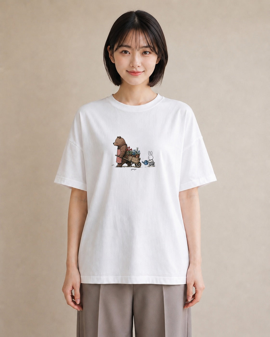 半袖Tシャツ レディース 小花 花 フラワー イラスト 淡色 母娘コーデ 自分用 白T YMAZO