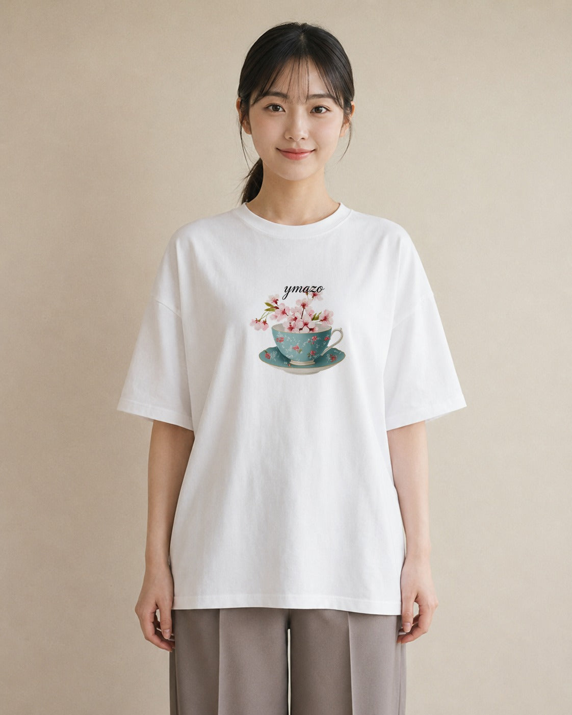 プリントTシャツ レディース ハーブティー 食べ物 フード イラスト レトロ ギフト 母の日 白T YMAZO