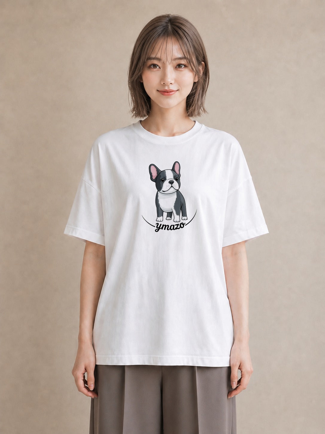デザインTシャツ レディース 子犬 犬 いぬ イラスト フェミニン 誕生日プレゼント 綿100 白T YMAZO