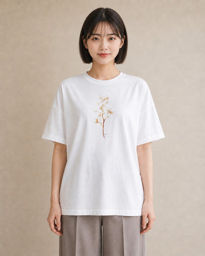 プリントTシャツ レディース カスミソウ かすみ草 花 花柄 イラスト ヴィンテージ風 休日 ペアコーデ 白T