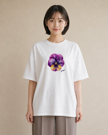 Tシャツ レディース スミレ 花 花柄 イラスト ヴィンテージ風 海 カフェ巡り 白T YMAZO