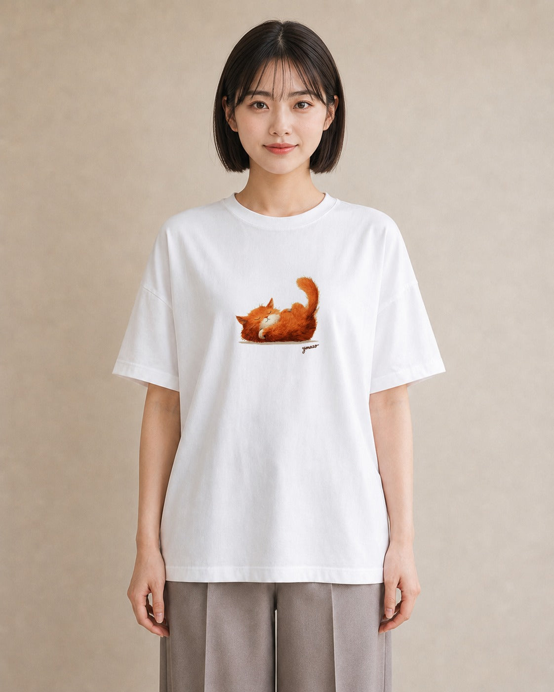 グラフィックTシャツ レディース 茶トラ 茶猫 猫 ねこ イラスト カフェ服 クリスマス 白T YMAZO