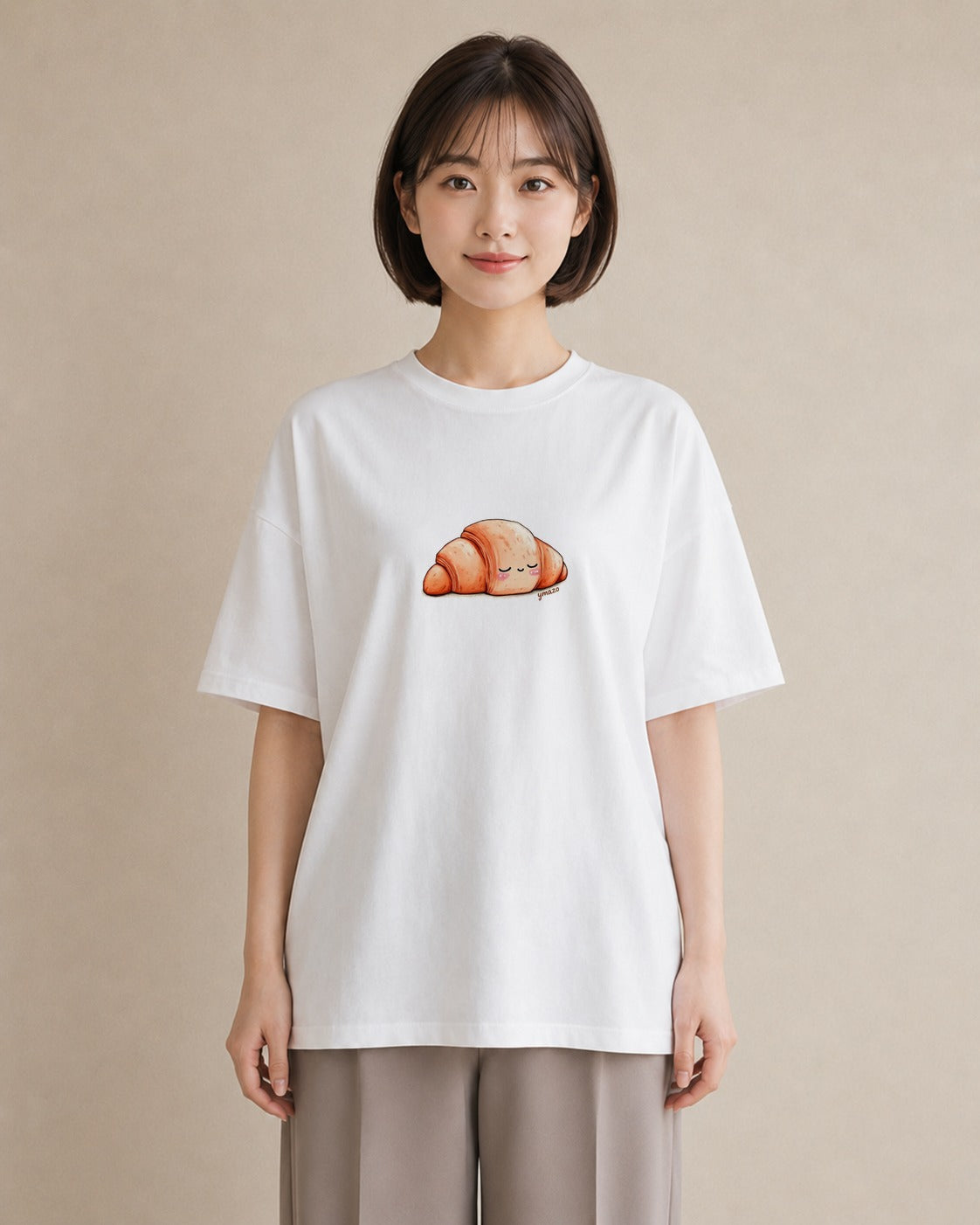 半袖Tシャツ レディース パン 食べ物 フード イラスト 個性的 海 カフェ巡り 白T YMAZO