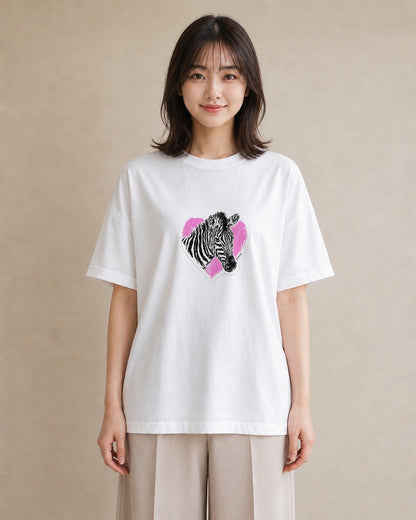 Tシャツ レディース しまうま 動物 アニマル イラスト 可愛い 春服 ミセス 白T YMAZO