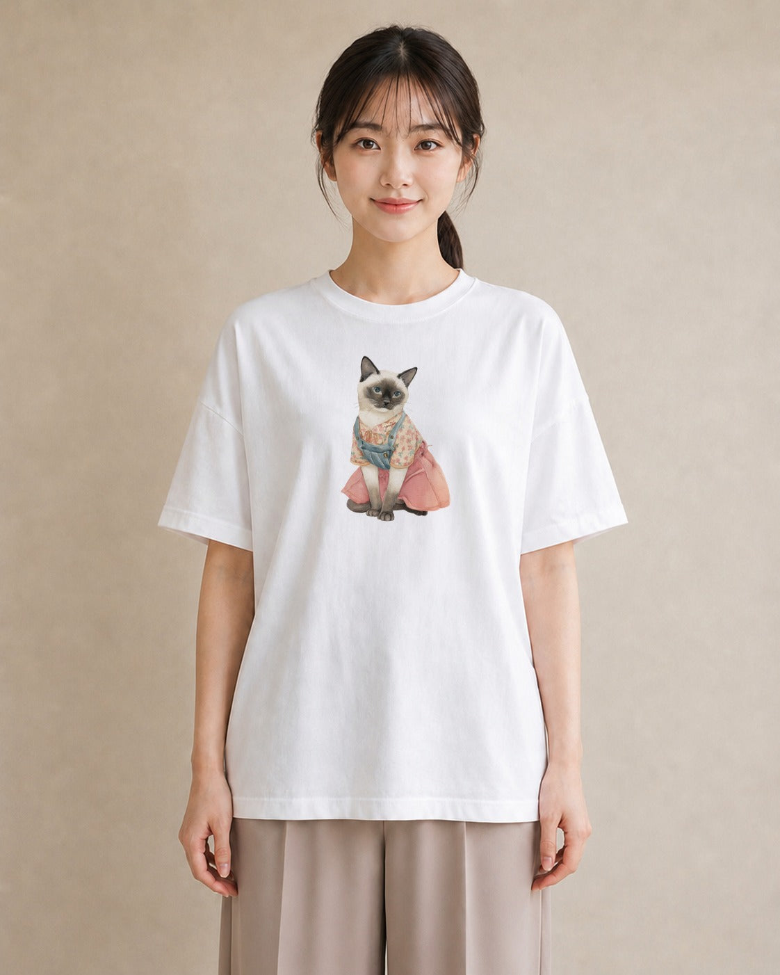 グラフィックTシャツ レディース 猫好き 猫 ねこ イラスト きれいめ 散歩 お出かけ 白T YMAZO