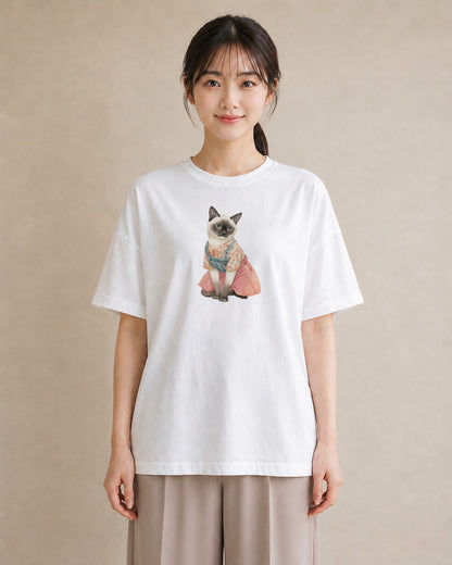 グラフィックTシャツ レディース 猫好き 猫 ねこ イラスト きれいめ 散歩 お出かけ 白T YMAZO
