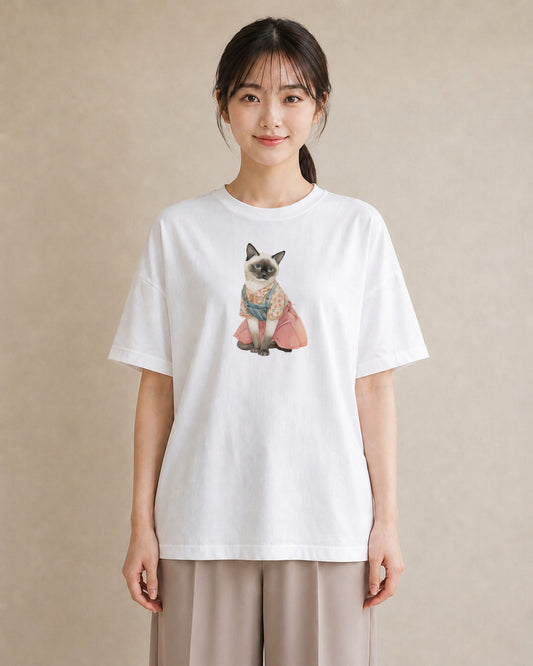 グラフィックTシャツ レディース 猫好き 猫 ねこ イラスト きれいめ 散歩 お出かけ 白T YMAZO