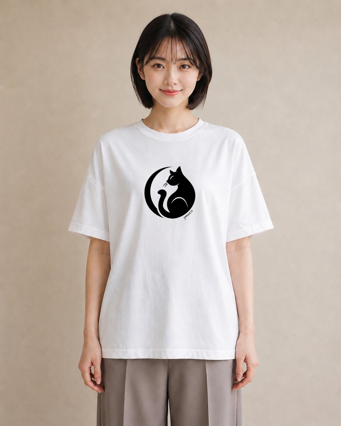 半袖Tシャツ レディース 猫 ねこ ネコ イラスト ポップ 通勤 在宅 白T YMAZO