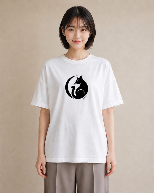 半袖Tシャツ レディース 猫 ねこ ネコ イラスト ポップ 通勤 在宅 白T YMAZO